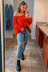 Red V-Neck Soft Sweater