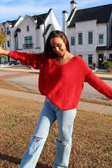 Red V-Neck Soft Sweater