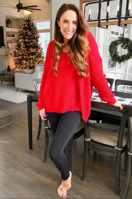 Red V-Neck Soft Sweater