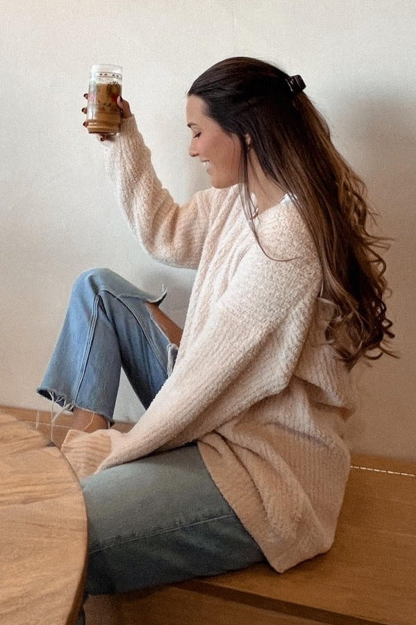 Beige V-Neck Soft Sweater