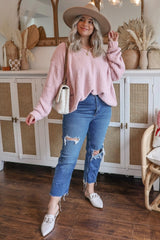 Light Pink V-Neck Soft Maternity Sweater