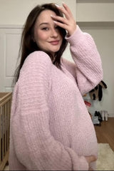 Light Pink V-Neck Soft Maternity Sweater