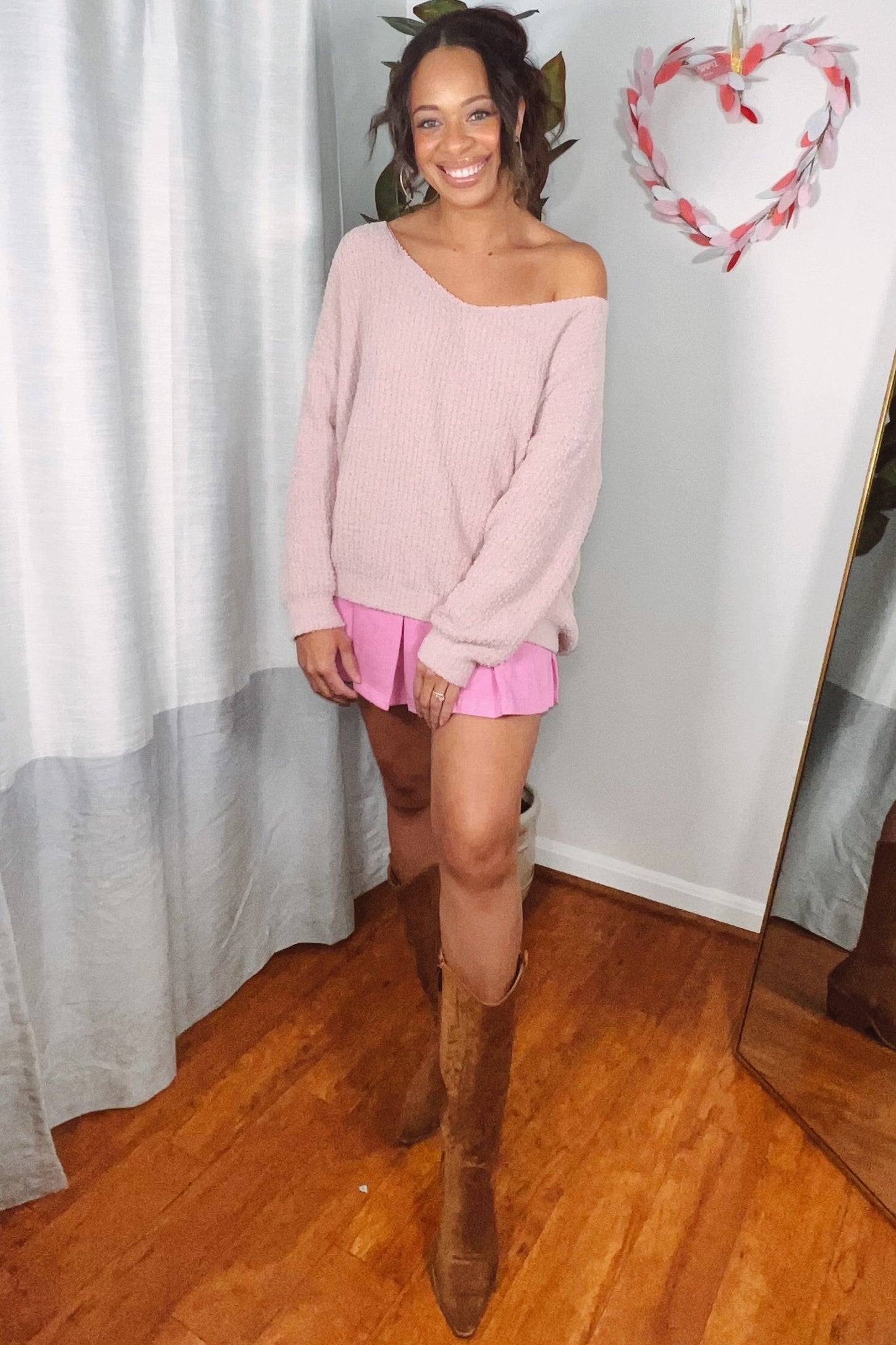 Light Pink V-Neck Soft Sweater