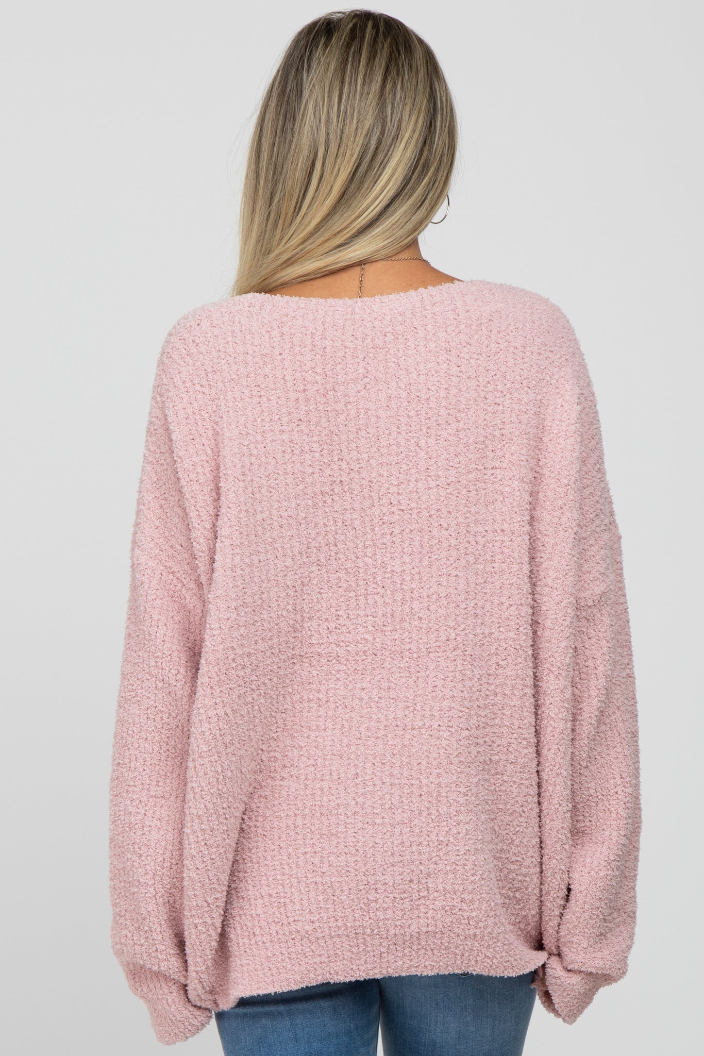 Light Pink V-Neck Soft Maternity Sweater