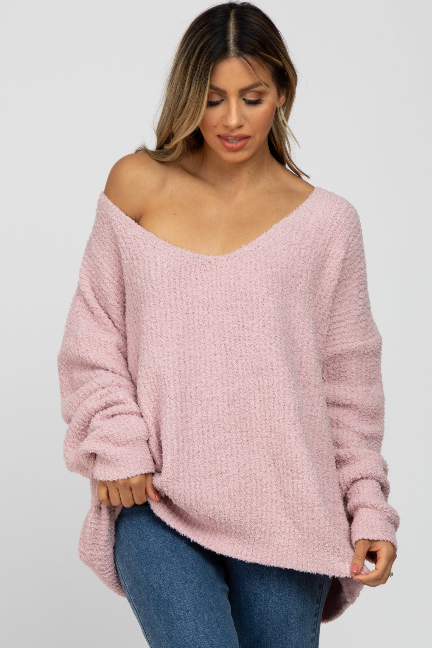Light Pink V-Neck Soft Sweater