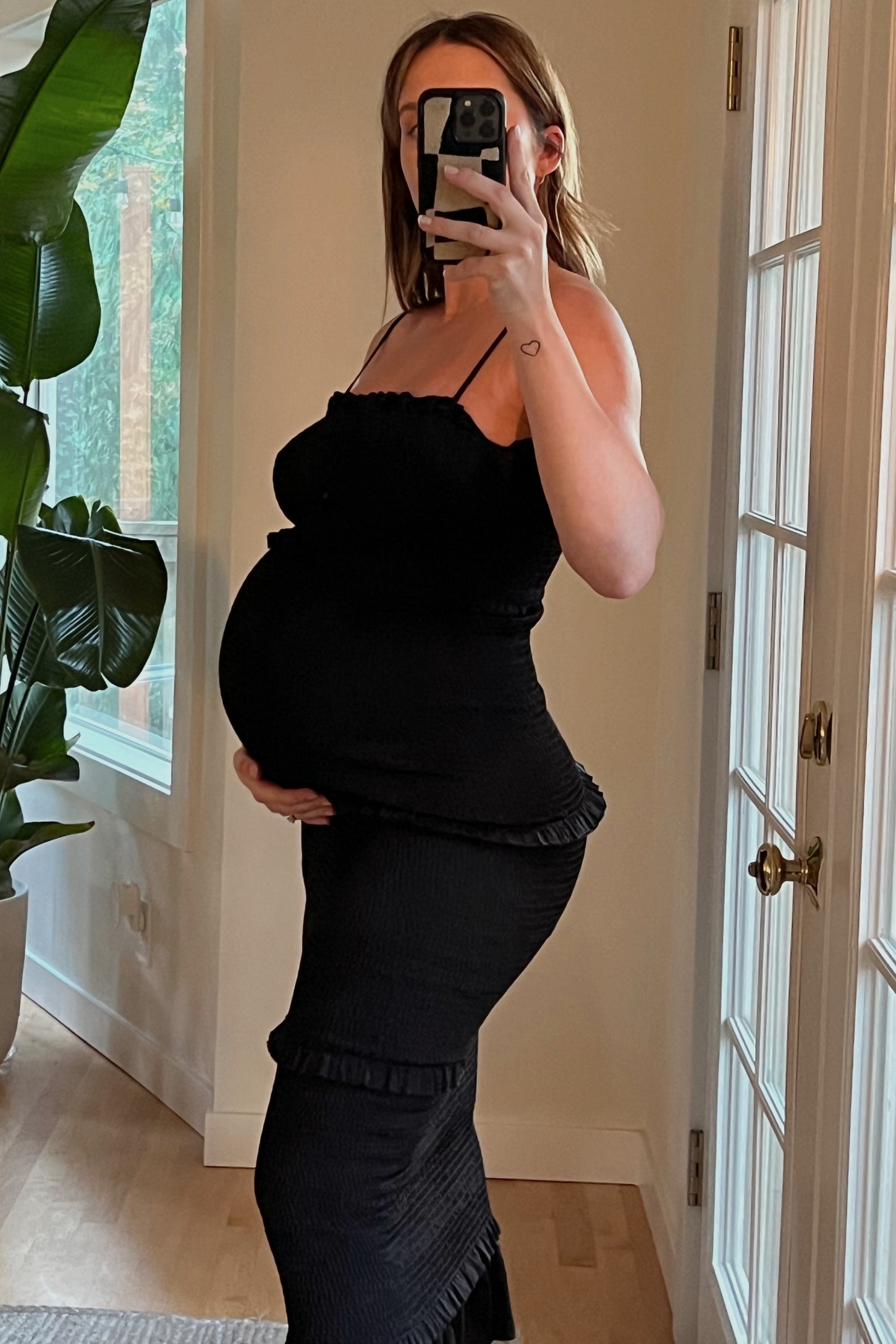 maternity black satin dress Azazie Rhea Stretch Satin Dress
