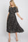 Black Floral Pleated Short Sleeve Chiffon Midi Dress