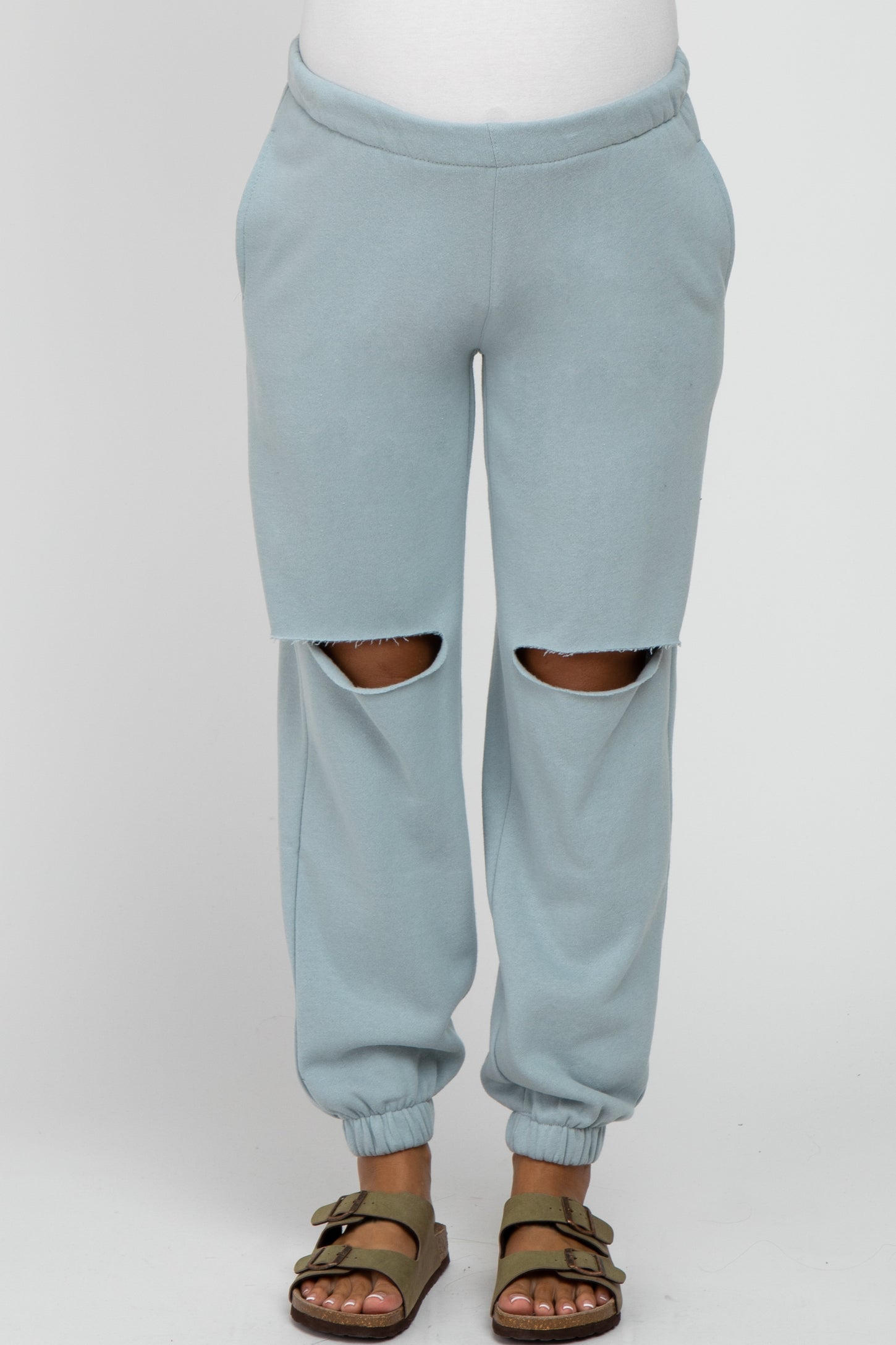Light Blue Ripped Knee Maternity Sweatpants – PinkBlush