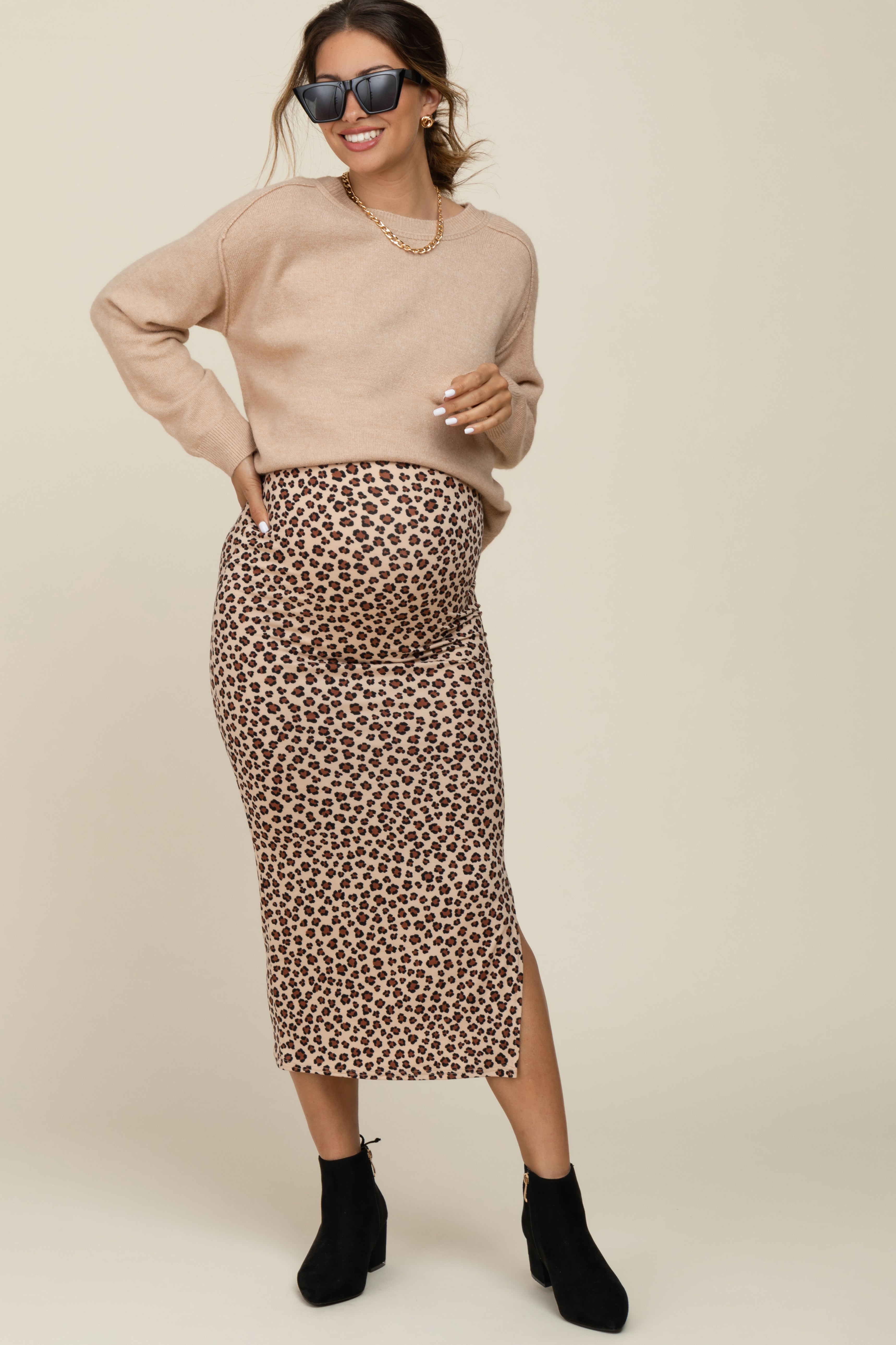 Brown Animal Print Fitted Maternity Midi Skirt – PinkBlush