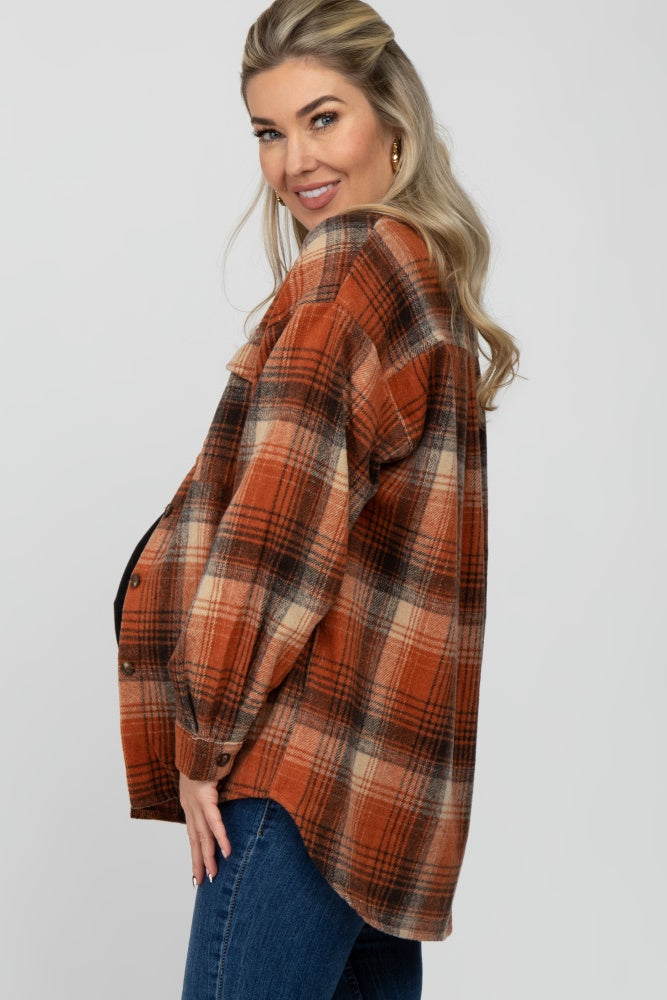 Rust Plaid Maternity Shacket – PinkBlush