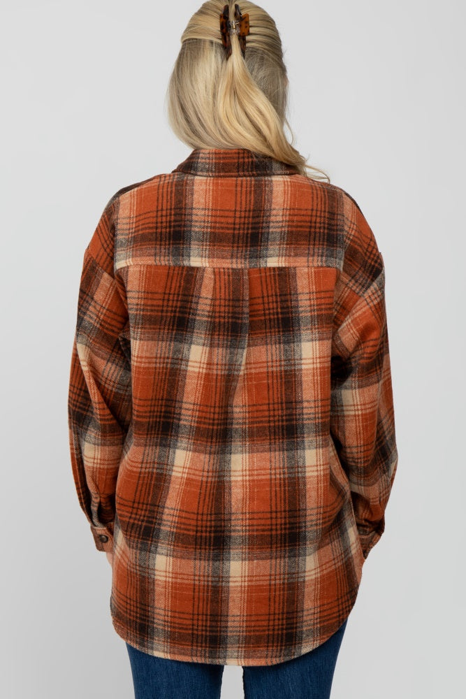 Rust Plaid Maternity Shacket – PinkBlush
