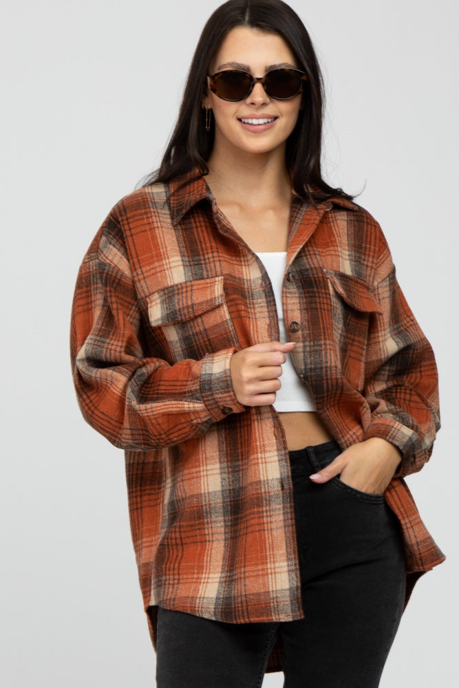 Rust Plaid Maternity Shacket – PinkBlush