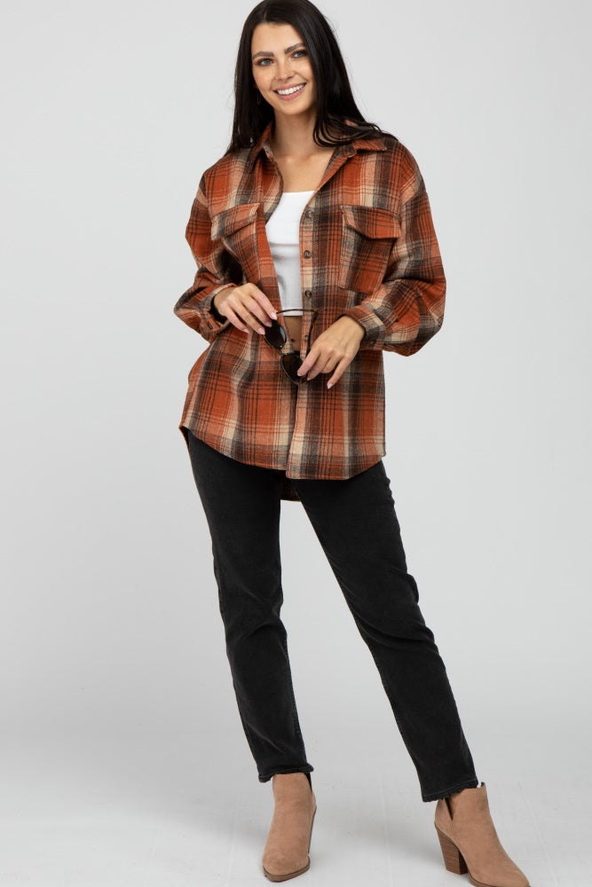 Rust Shacket Woman Rust Plaid Shacket – PinkBlush