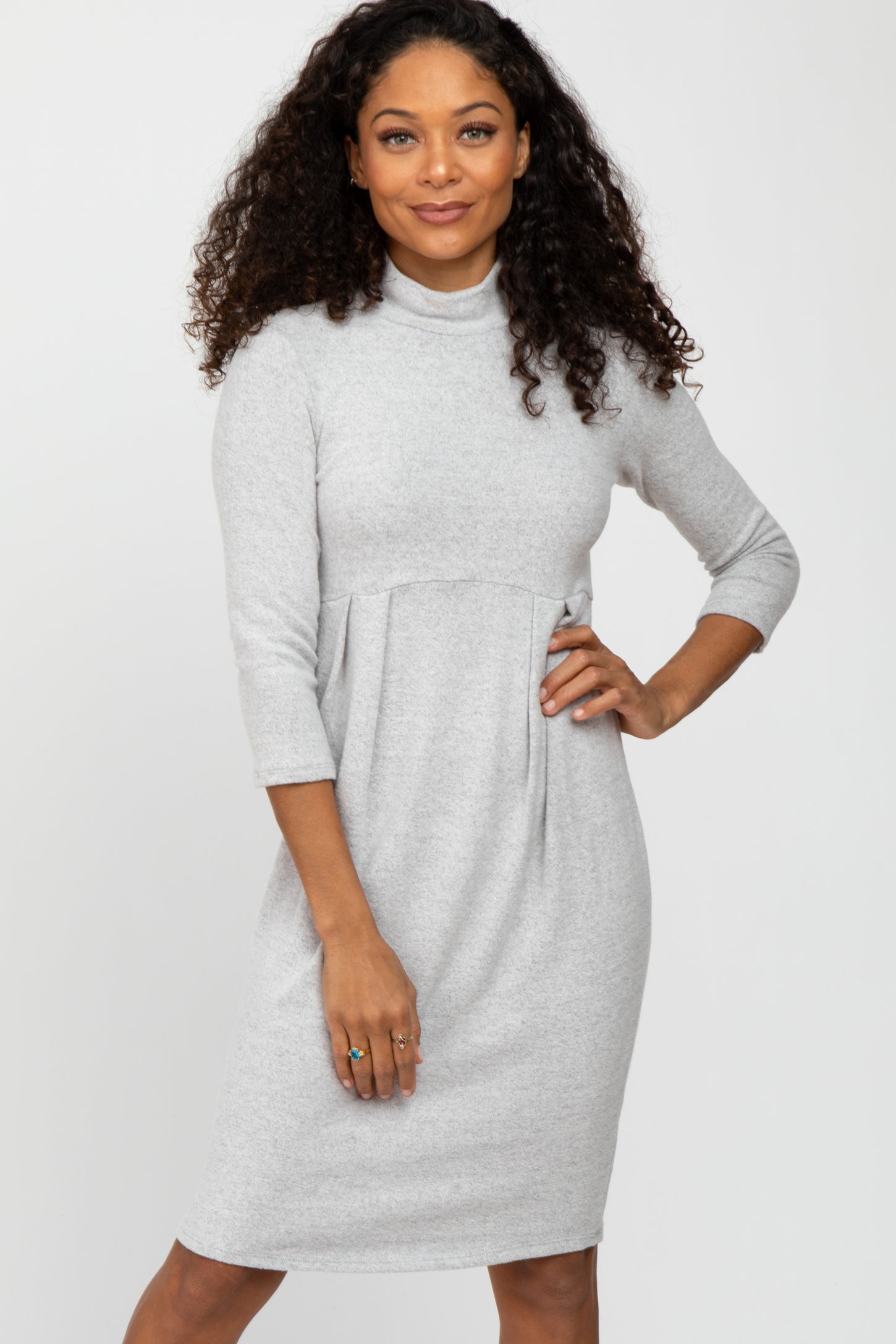 Heather Grey Brushed Mock Neck Fitted Maternity Dress – PinkBlush