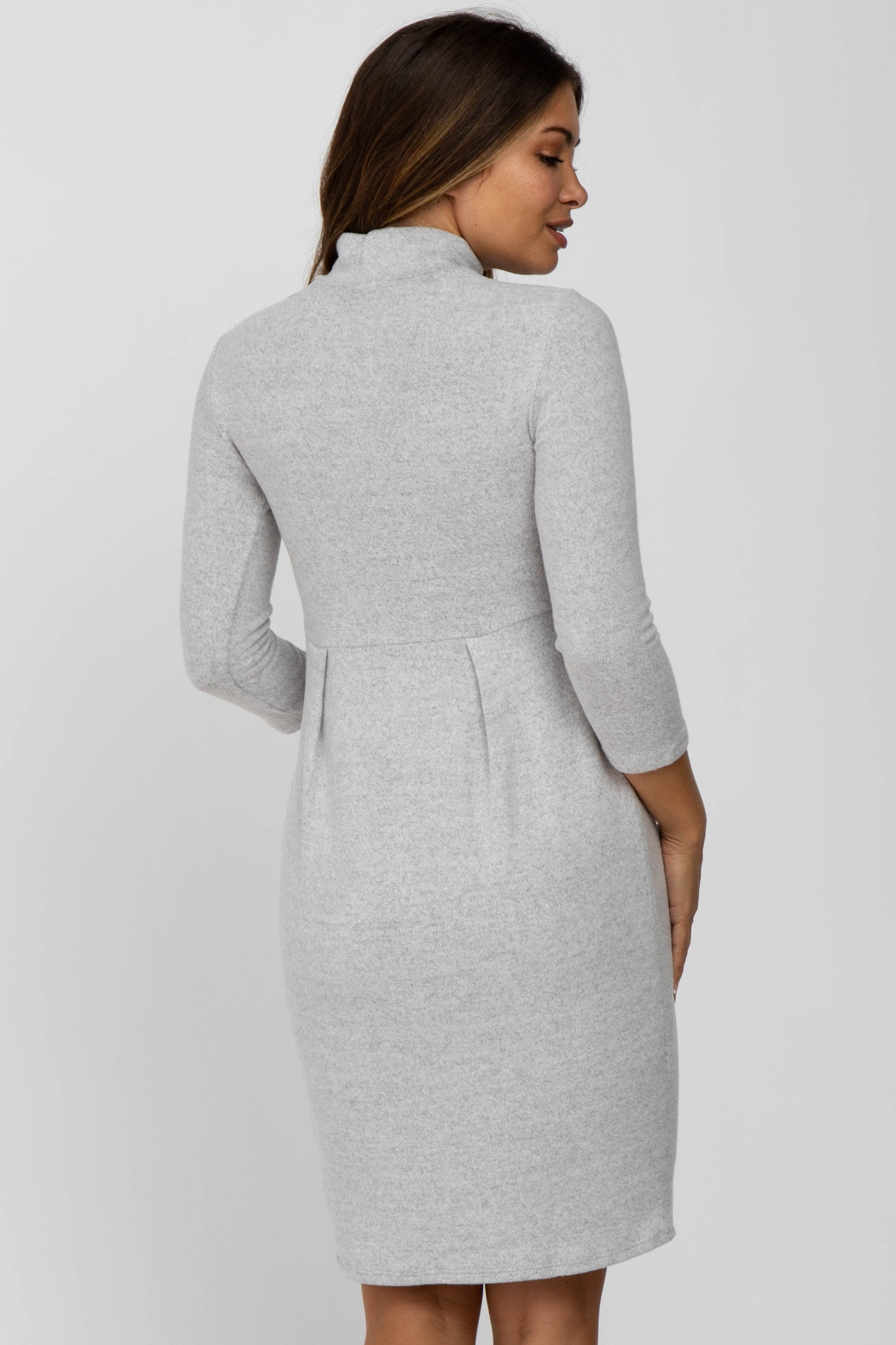 Heather Grey Brushed Mock Neck Fitted Maternity Dress PinkBlush Heather Grey Brushed Mock Neck Fitted Maternity Dress PinkBlush