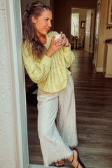 Cream Linen Frayed Hem Crop Pants