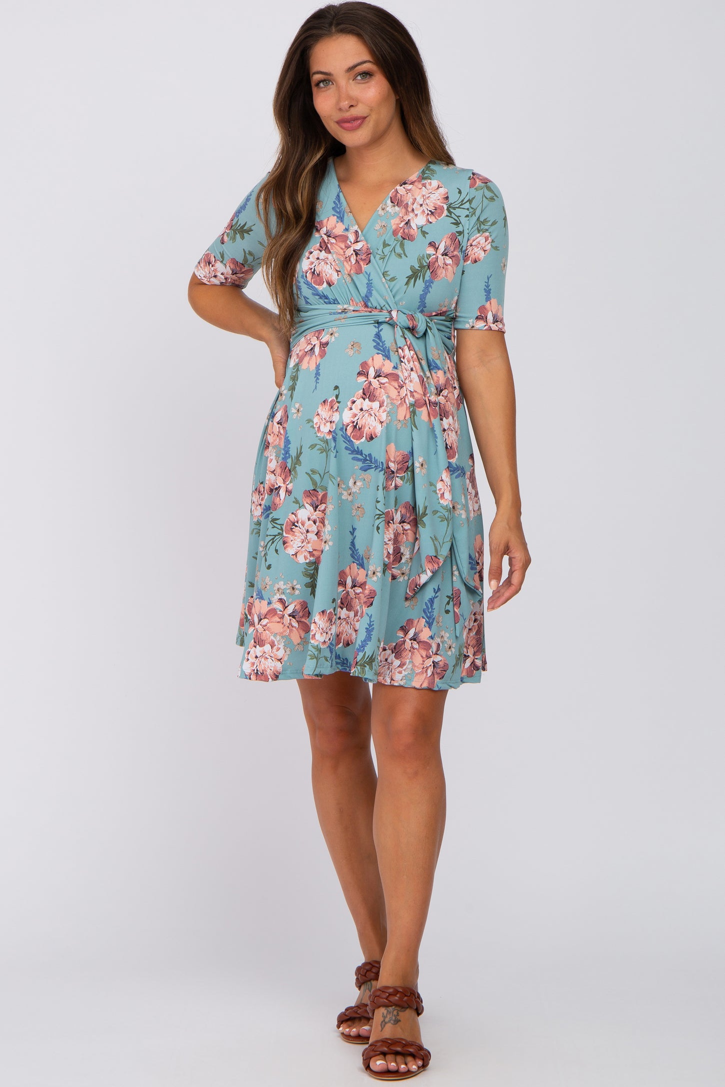 mint green floral maternity dress PinkBlush Mint Floral Chiffon Maternity Dress Size Small New