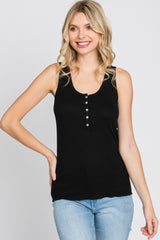Black Ribbed Button Front Tank Top