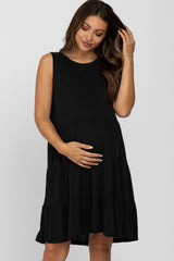 Black Tiered Sleeveless Maternity Dress
