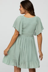 Mint Green Smocked Front Ruffle Hem Maternity Dress