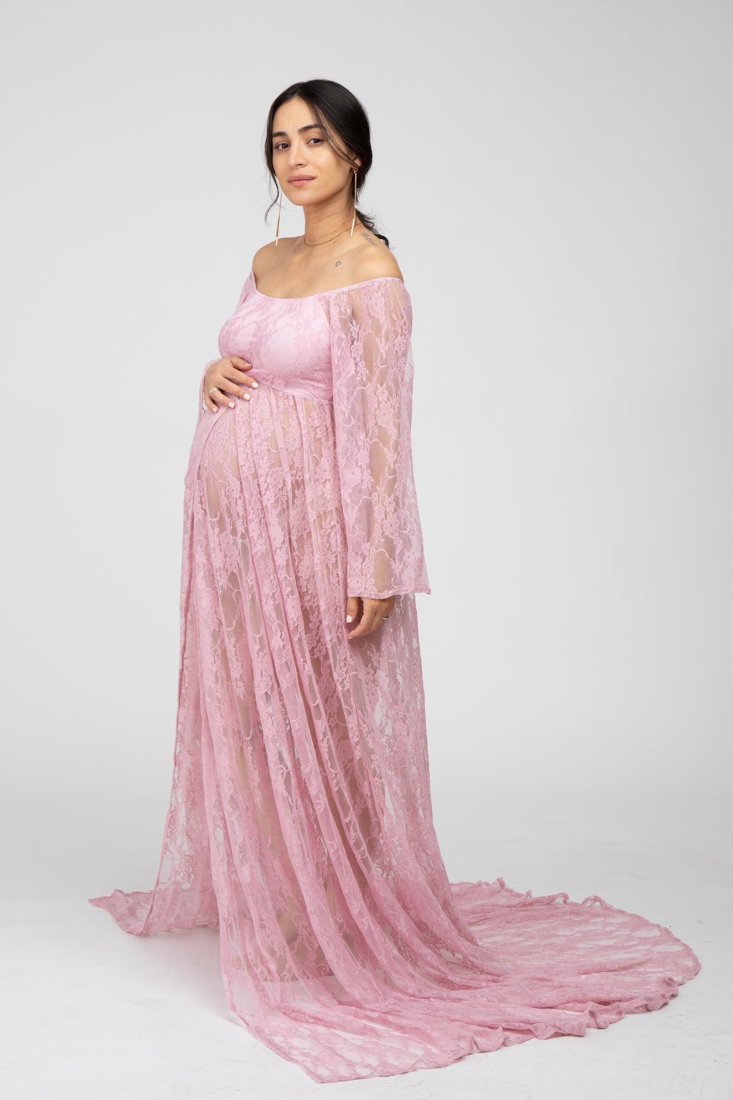 Pink Lace Off Shoulder Maternity Photoshoot Gown/Dress – PinkBlush