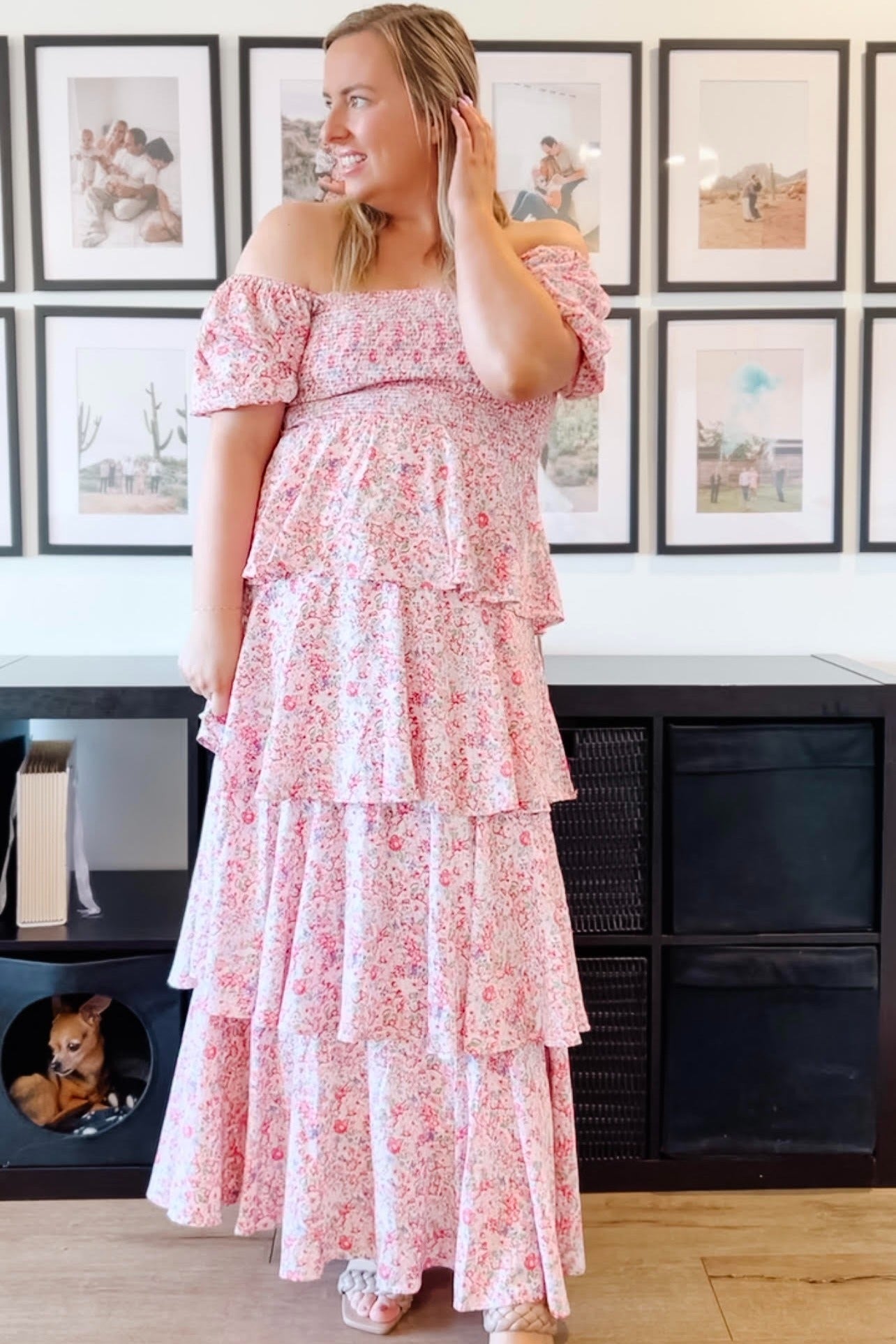 Pinkblush Pink Floral Square Neck Ruffle Layered Maternity Maxi Dress Pinkblush Pink Floral Square Neck Ruffle Layered Maternity Maxi Dress