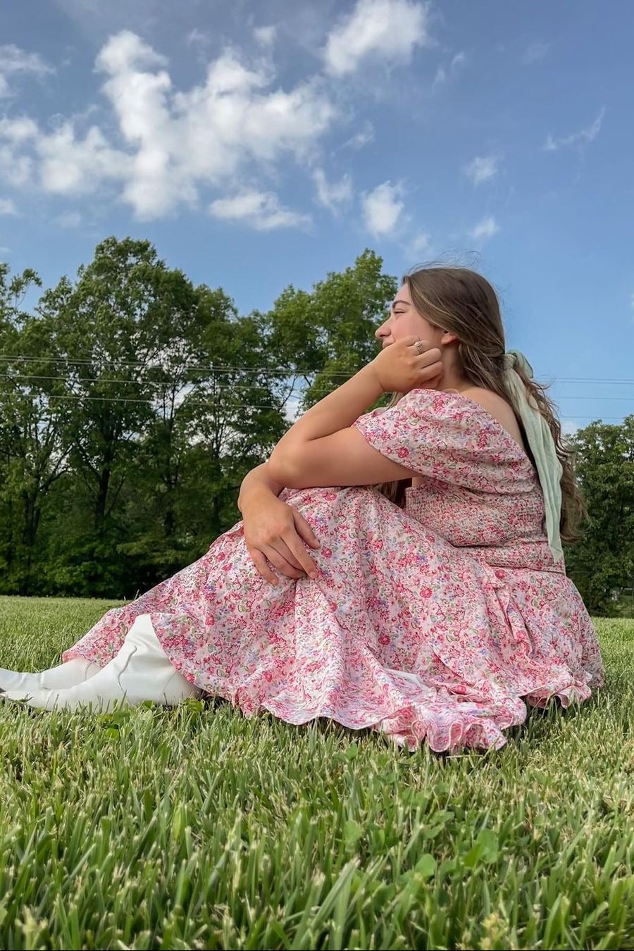 pink floral square neck dress Sylina | PINK Hibiscus Floral Print Square-Neck Midi Dress With Drop Waist