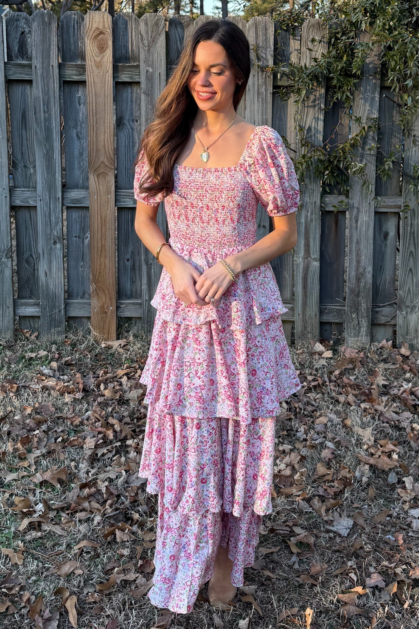 PinkBlush Pink Floral Square Neck Ruffle Layered Maternity Maxi Dress PinkBlush Pink Floral Square Neck Ruffle Layered Maternity Maxi Dress