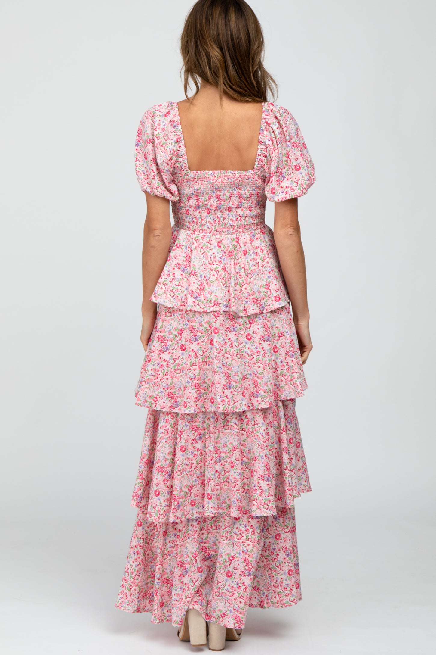 pink floral square neck dress Square Neck Split Leg Mini Dress In Pink Floral Texture | EGO US