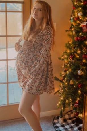 Rust Leaf Print Smocked Maternity Dress