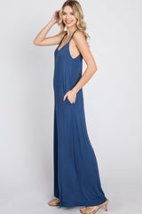 Blue Cross Back Wide Leg Jumpsuit