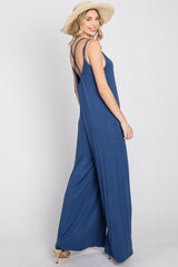 Blue Cross Back Wide Leg Jumpsuit