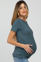 Blue Basic Short Sleeve Maternity Top