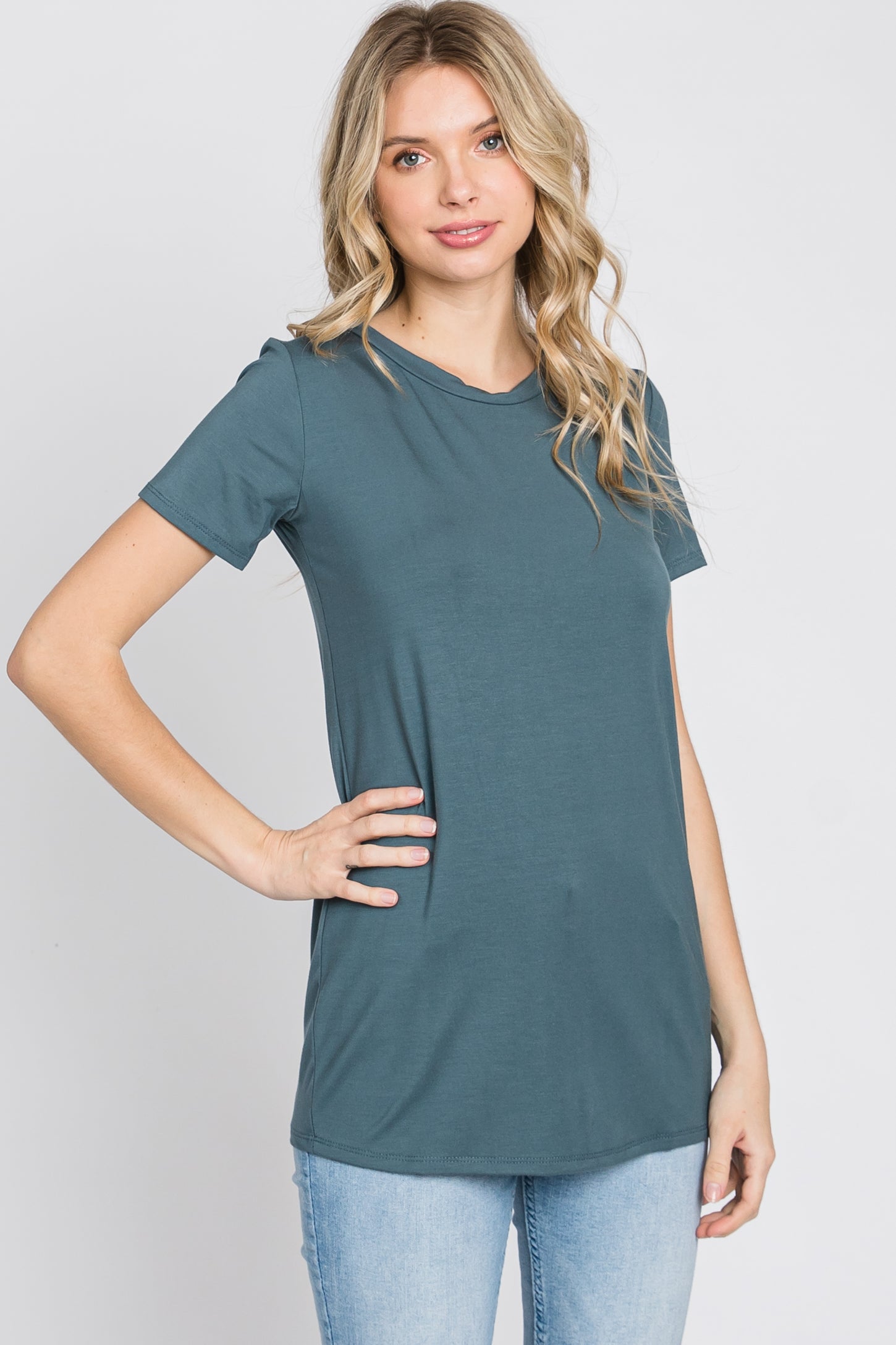 Blue Basic Short Sleeve Top