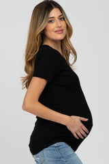 Black Basic Short Sleeve Maternity Top