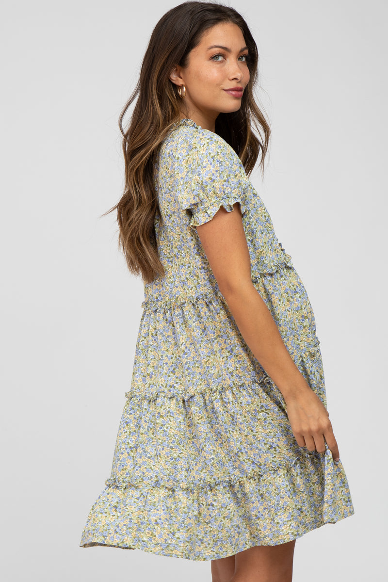 Mint Green Floral Ruffle Accent Tiered Maternity Dress – PinkBlush