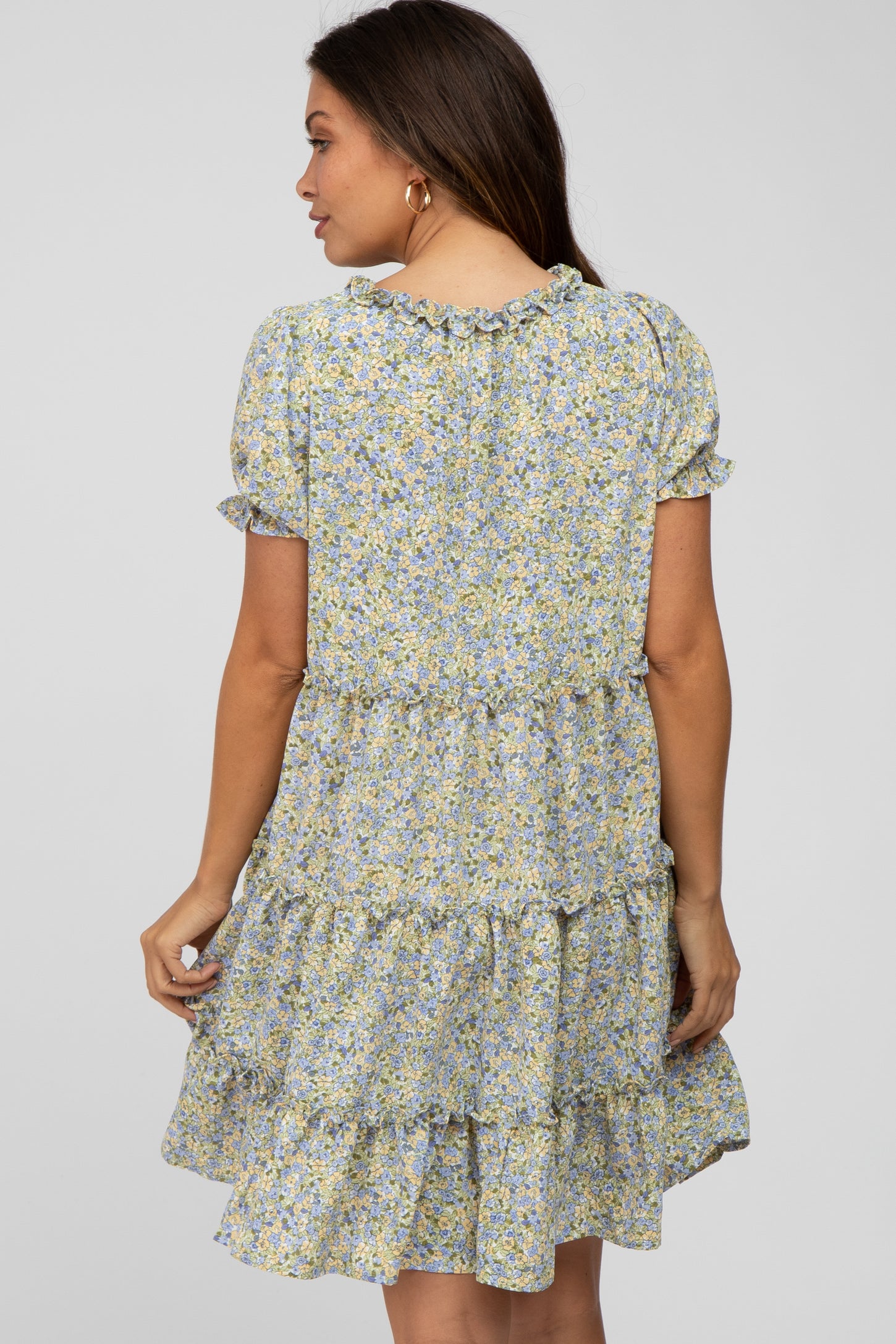 Mint Green Floral Ruffle Accent Tiered Maternity Dress – PinkBlush