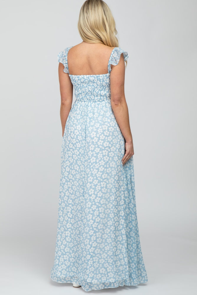 Pinkblush Light Blue Floral Chiffon Sweetheart Neck Off Shoulder Maternity Maxi Dress Small Pinkblush Light Blue Floral Chiffon Sweetheart Neck Off Shoulder Maternity Maxi Dress Small