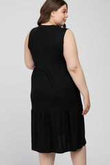 Black Ribbed Sleeveless Plus Maternity Midi Dress