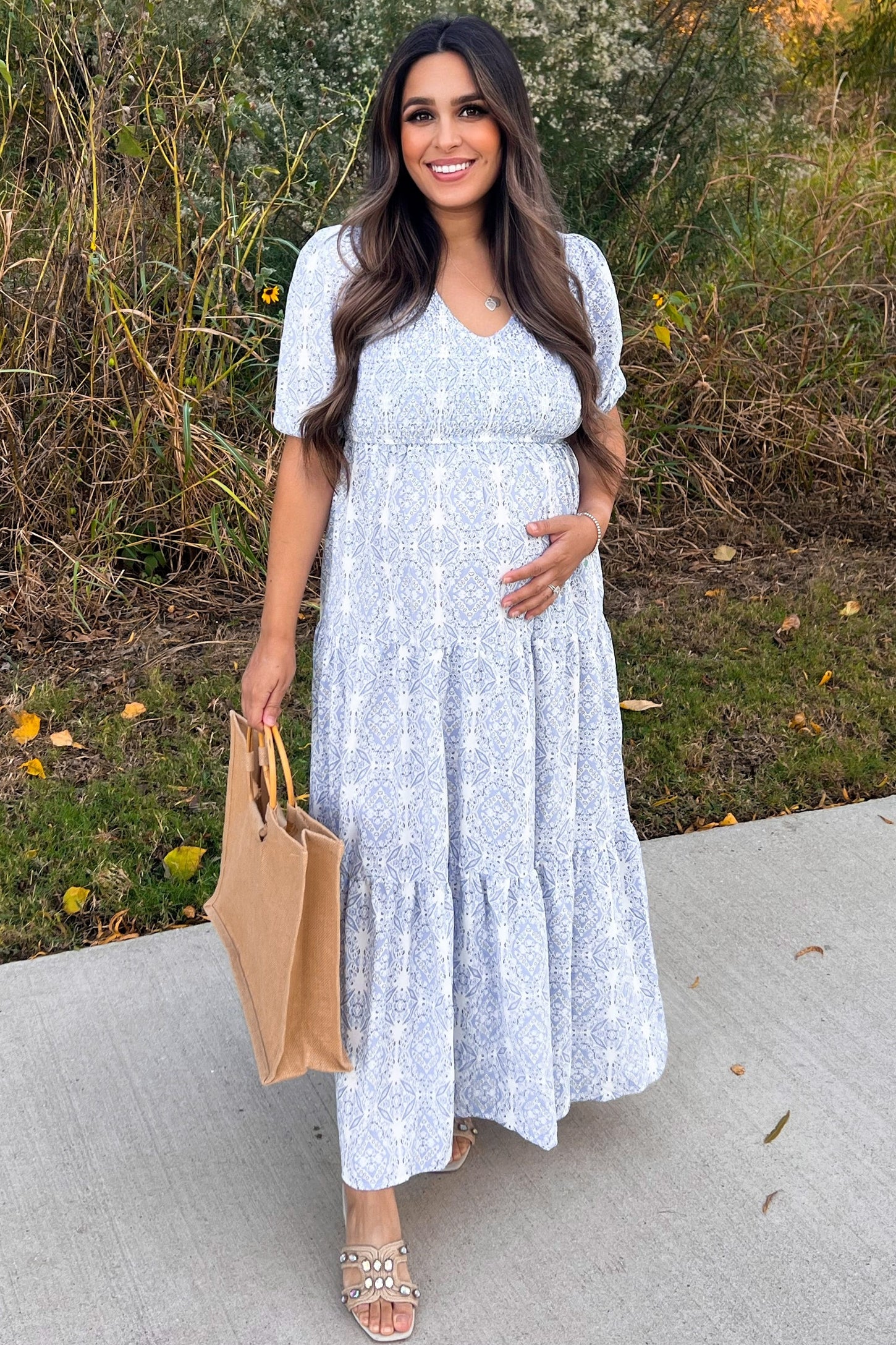 Blue Paisley Print Smocked Tiered Maxi Dress Medium Blue Paisley Print Smocked Tiered Maxi Dress Medium