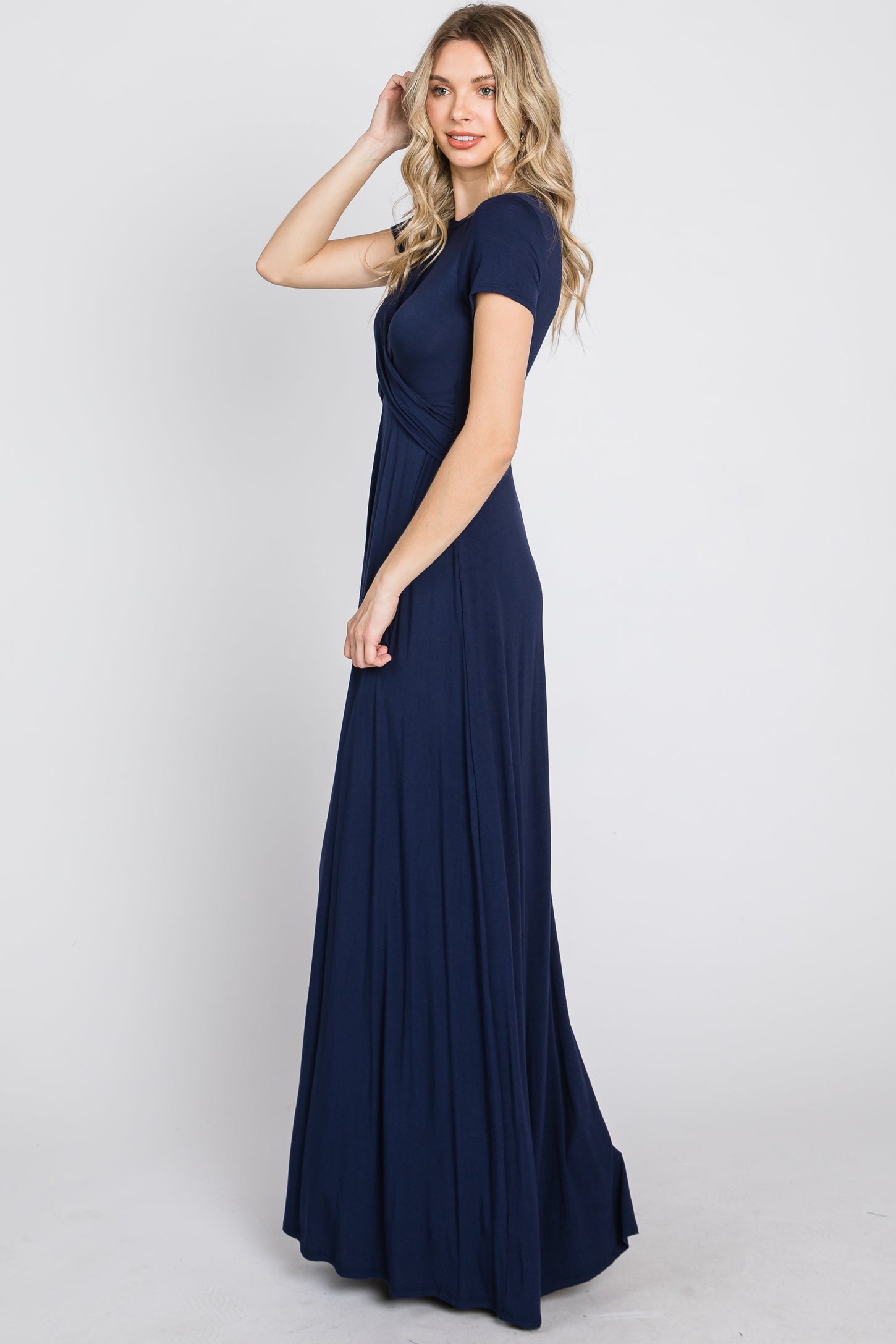 Navy Twist Front Maxi Dress