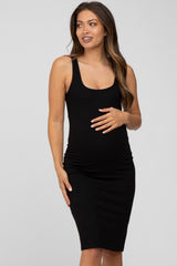 Black Fitted Maternity Midi Tank Dress