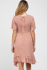 Mauve Floral Smocked Ruffle Maternity Dress
