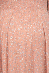 Mauve Floral Smocked Ruffle Maternity Dress