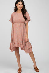 Mauve Floral Smocked Ruffle Maternity Dress