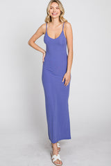 Violet Ribbed Side Slit Maxi Dress