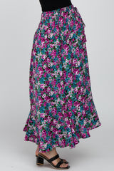 Fuchsia Floral Hi-Low Button Front Maternity Skirt