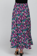 Fuchsia Floral Hi-Low Button Front Maternity Skirt