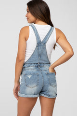 Blue Distressed Maternity Denim Short Overalls
