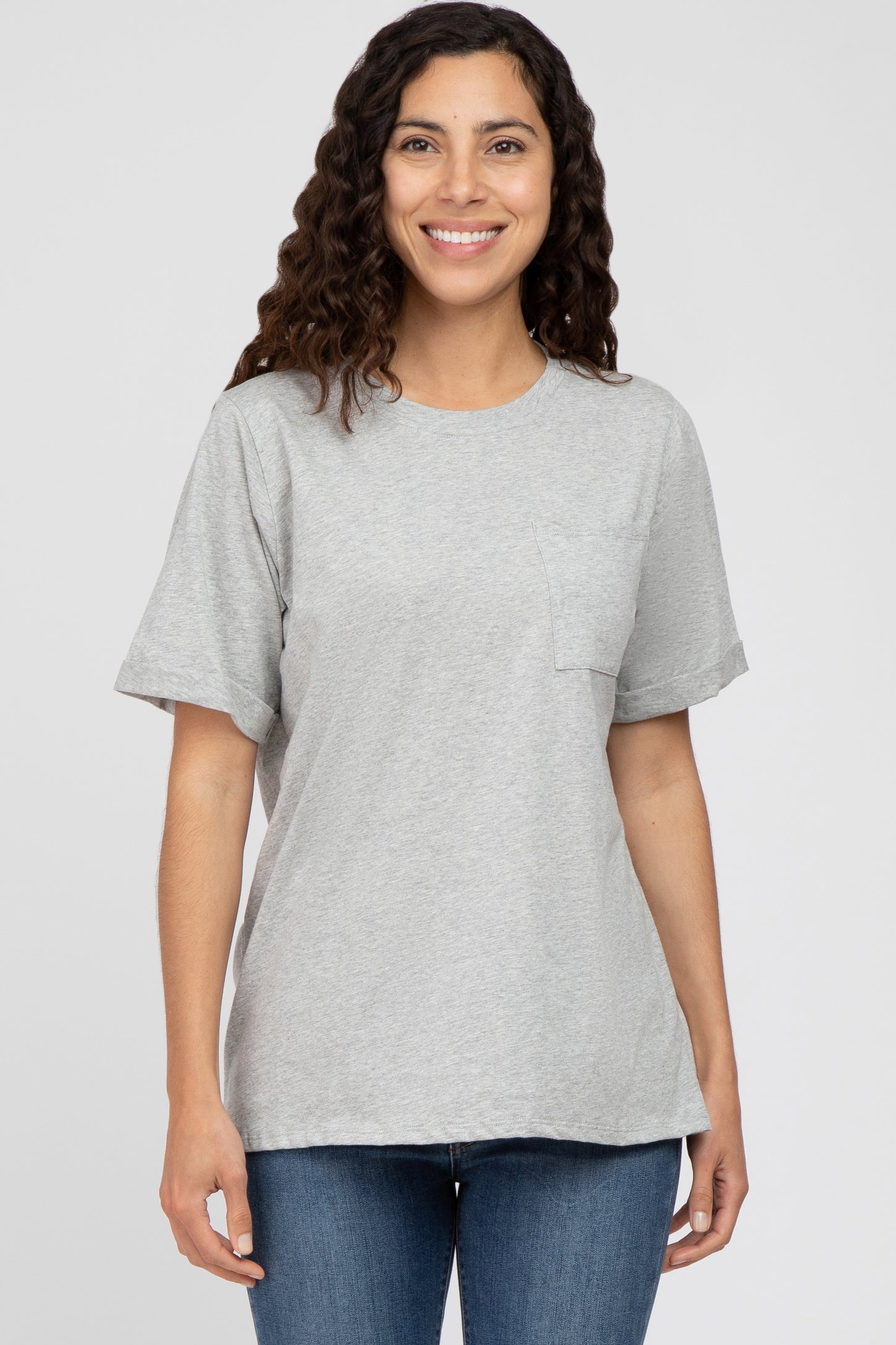 Heather Grey Oversized Pocket Front Short Sleeve Maternity Top